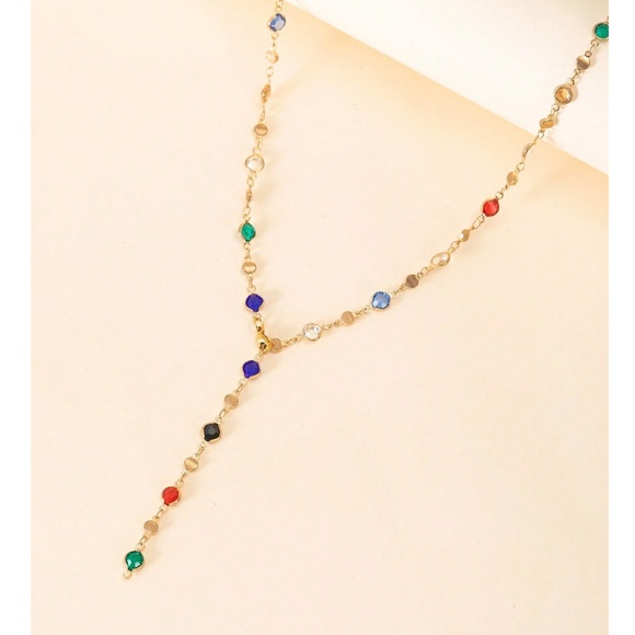 Luxe Gold Tone Rhinestone Long Necklace - Picture 4 of 5